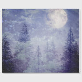 Volle Maan Winter Pine Tree Bos Cadeaupapier (Vlak)