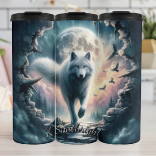 Volle maan witte wolf thermosbeker