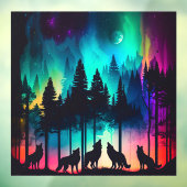 Volle Maan Wolf Pack Howling Northern Lights Raamsticker (Vel 3)