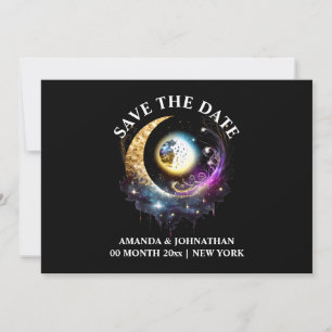 Volle maan zwart magenta sterrennacht 5x7 save the date