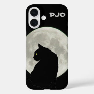 Volle Maan Zwarte Kat Profiel iPhone 16 Hoesje
