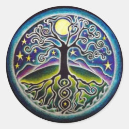 Volle Moon Tree of Life Sterrennacht Mandala Stick Ronde Sticker