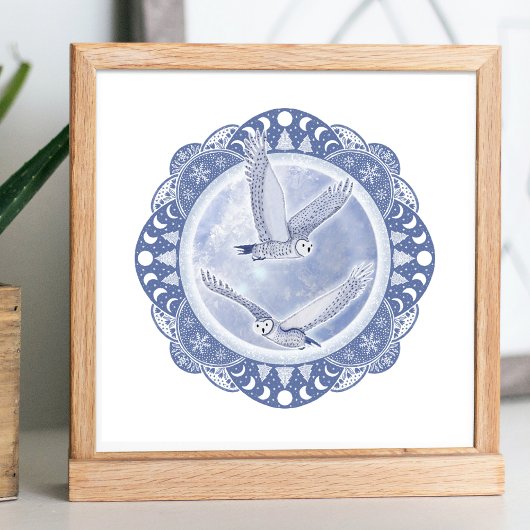 volle sneeuwmaan | Februari Uilen Maan Illustratie Poster