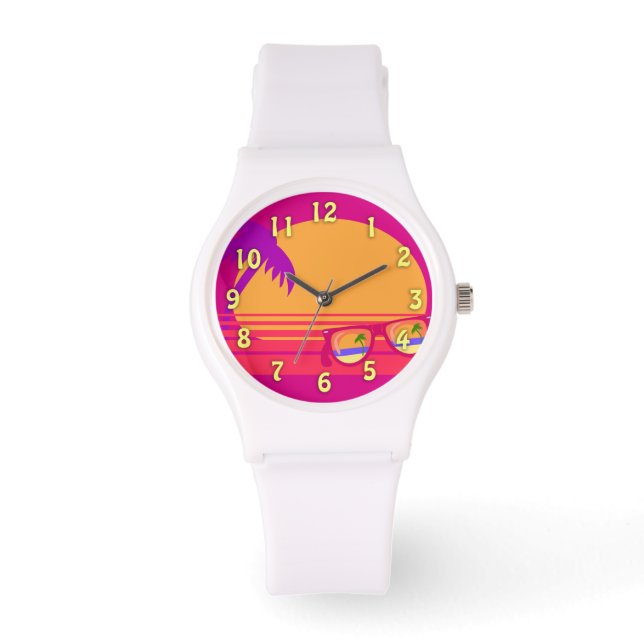 Volledig 80 Geweldige Neon Sunset Horloge (Voorkant)