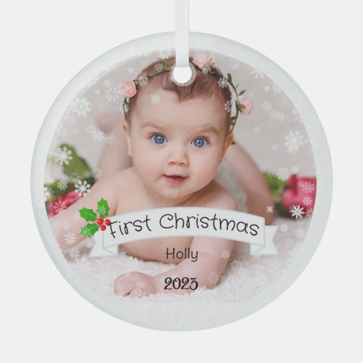 Volledig Aangepaste Baby's eerste Kerstmis Glas Ornament (Voorkant)