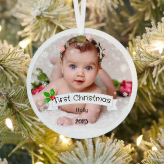 Volledig Aangepaste Baby's eerste Kerstmis Metalen Ornament