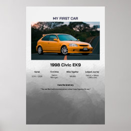 Volledig aanpasbare eerste auto herinnering poster