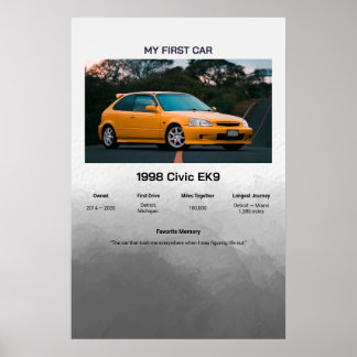 Volledig aanpasbare eerste auto herinnering poster