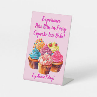 Volledig bewerkbare Cupcake Phrase & Cupcake Foto Reclamebord Met Voetstuk