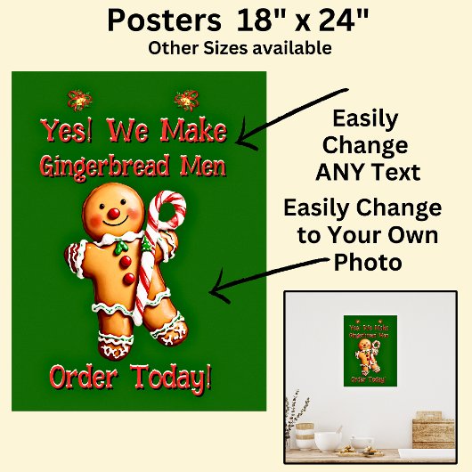 Volledig bewerkbare kerst peperkoek mannen poster