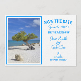 Volledig bewerkbare Save the Date Aruba Divi Tree Kaart