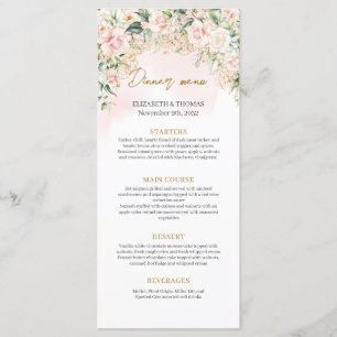 Volledig bewerkbare zacht roze rozen goud Wedding Menu