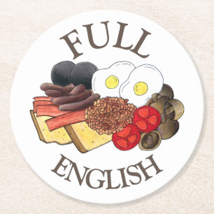 Volledig Engels Breakfast UK British Food Cuisine Ronde Kartonnen Onderzetter