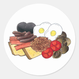 Volledig Engels Breakfast UK British Food Cuisine Ronde Sticker