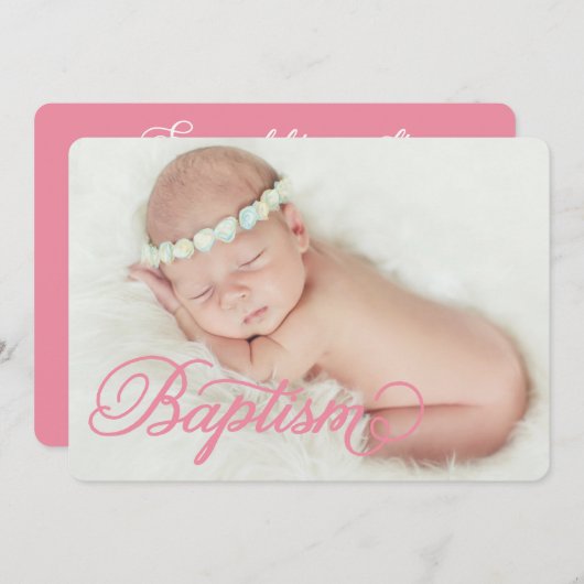 Volledig Foto Script Roze | Doop Uitnodiging (Voorkant / Achterkant)