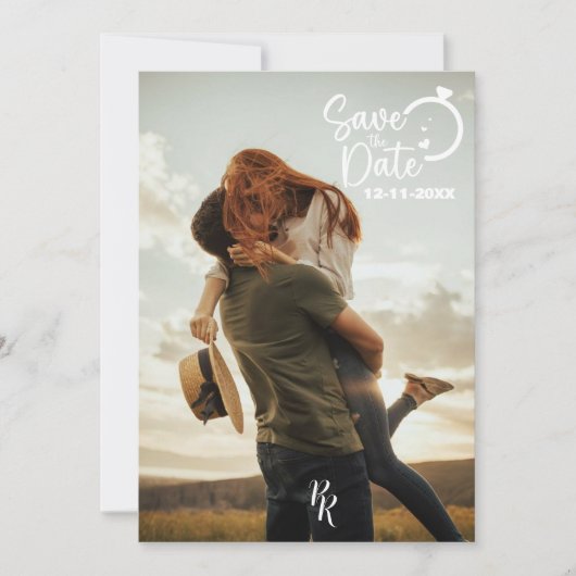 Volledig fotoontwerp met modern script save the date (Voorkant)