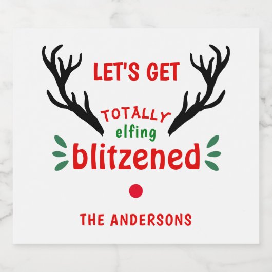 Volledig geblazen Grappige rendieren kerst vrolijk Sparkling Wijnetiket (Enkel label)