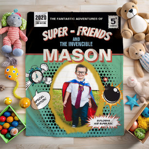 Volledig gepersonaliseerde Retro Comic Superheld Fleece Deken