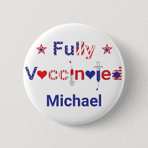 Volledig gevaccineerd in Stars and Stripes Ronde Button 5,7 Cm
