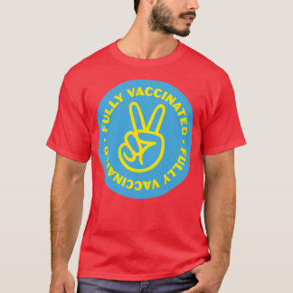Volledig gevaccineerde hand V Blauw en Geel T-shirt