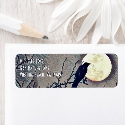Volledig Herfst Moon en Crow Autumn Etiket (Insitu)