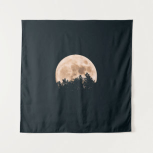 VOLLEDIG MOON ACHTER EEN TREE SILHOUETTES WANDKLEED