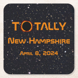 Volledig New Hampshire 2024 Zonsverduistering Vierkante Kartonnen Onderzetter