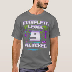 Volledig niveau 9 ontgrendeld 9 jaar oud verjaarda t-shirt