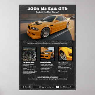 Volledig op maat gemaakte auto-specificatiegaragep poster