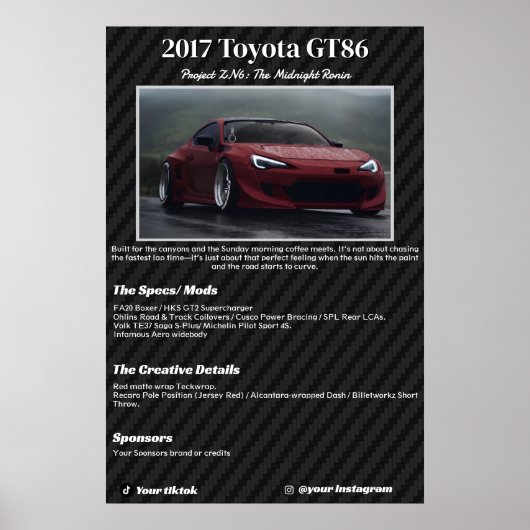 Volledig op maat gemaakte Car Show Spec Board Poster (Voorkant)