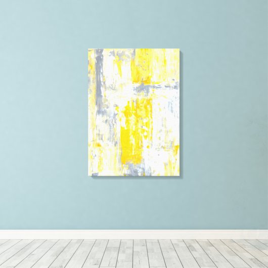 'Volledig unieke' grijze en gele Abstracte kunst Canvas Afdruk (Insitu (Houten vloer))
