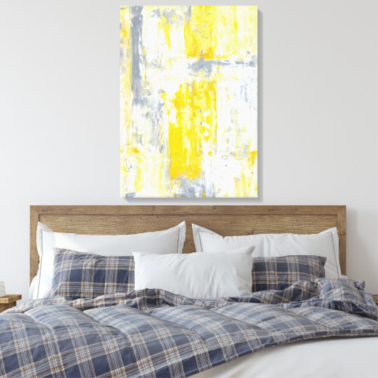 'Volledig unieke' grijze en gele Abstracte kunst Canvas Afdruk (Insitu (Slaapkamer))