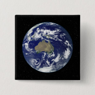 Volledig verlichte aarde gecentreerd op Australië Vierkante Button 5,1 Cm