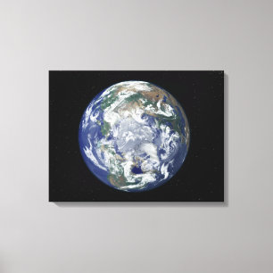 Volledig verlichte aarde gecentreerd op de Noordpo Canvas Afdruk