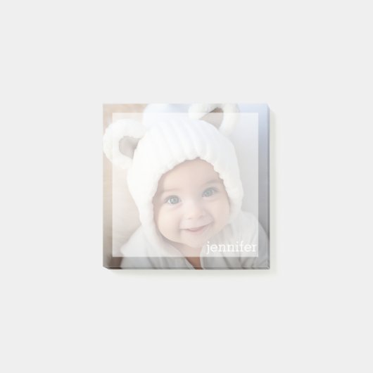 Volledig vierkant fotoontwerp met aangepaste naam post-it® notes (Voorkant)