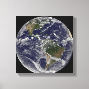 Volledige Aarde met Noord-Amerika en Zuid-Amer Canvas Afdruk