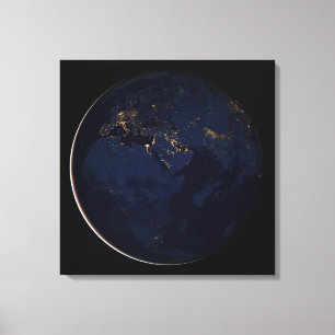 Volledige Aarde met stadslichten Canvas Afdruk