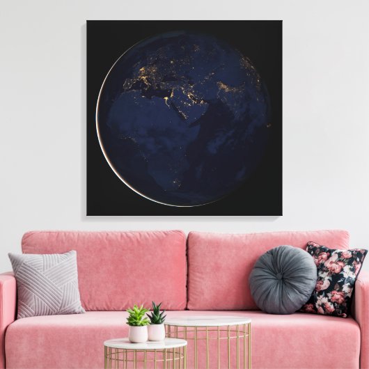 Volledige Aarde met stadslichten Canvas Afdruk (Insitu (Woonkamer))