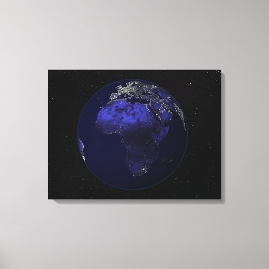 Volledige Aarde 's nachts met Afrika en Europa Canvas Afdruk (Voorkant)