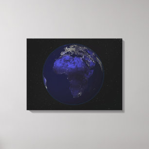 Volledige Aarde 's nachts met Afrika en Europa Canvas Afdruk