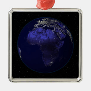 Volledige Aarde 's nachts met Afrika en Europa Metalen Ornament