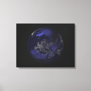Volledige aarde 's nachts met stadslichten 3 canvas afdruk