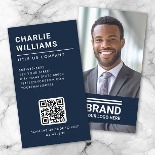 Volledige foto logo modern minimal QR code donkerb Visitekaartje