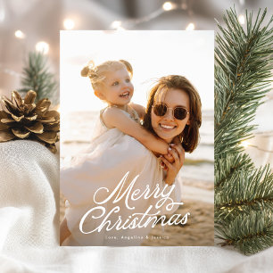 Volledige foto witte letteroverlay Prettig kerstfe Feestdagenkaart
