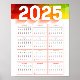 Volledige Jaarlijkse Minimaal Verticale Kalender 2 Poster