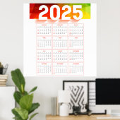 Volledige Jaarlijkse Minimaal Verticale Kalender 2 Poster (Thuiskantoor)