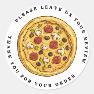Volledige kleur Pizza Tekening Verlof Review Dank Ronde Sticker
