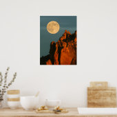 Volledige maan | Basalt Cliffs Smith Rock State Pa Poster (Keuken)