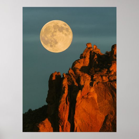 Volledige maan | Basalt Cliffs Smith Rock State Pa Poster (Voorkant)