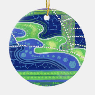 Volledige maan Blauw, groen & viool, abstracte kun Keramisch Ornament